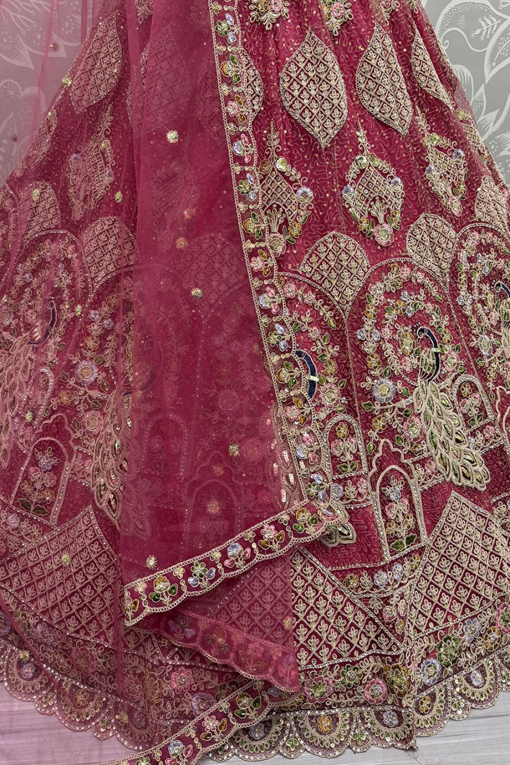Pink Heavy Bridal Net Lehenga Choli SFANJ3058
