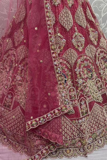 Pink Heavy Bridal Net Lehenga Choli SFANJ3058