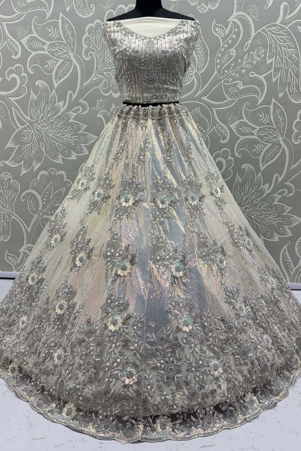 White Net Party Lehenga Choli SFANJ3126