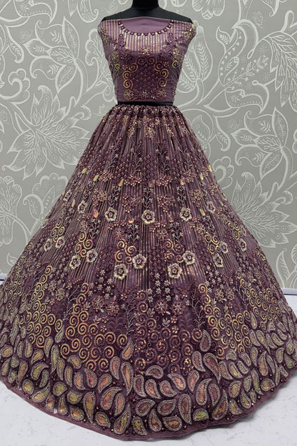 Purple Net Party Lehenga Choli  SFANJ3128