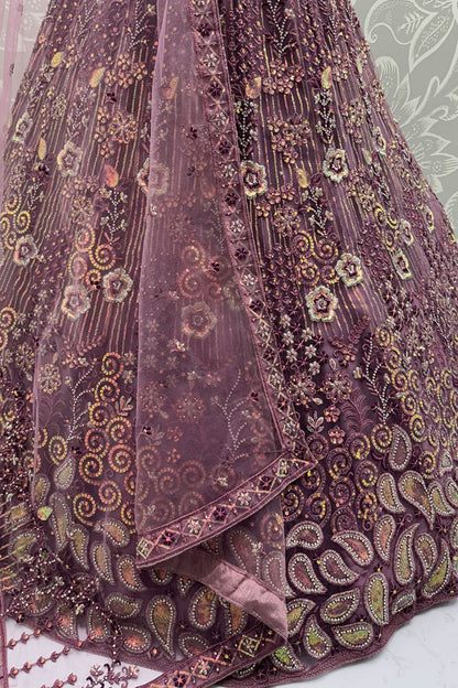 Purple Net Party Lehenga Choli  SFANJ3128