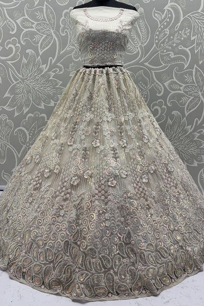White Net Party Lehenga Choli  SFANJ3129