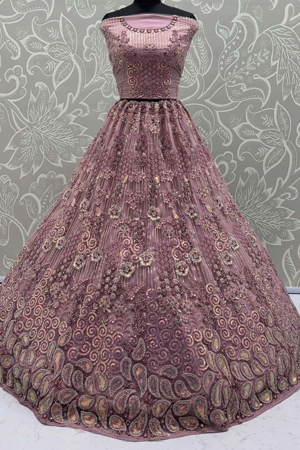 Pink Net Lehenga Choli - SFANJ3130