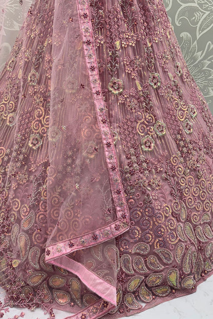 Pink Net Lehenga Choli - SFANJ3130
