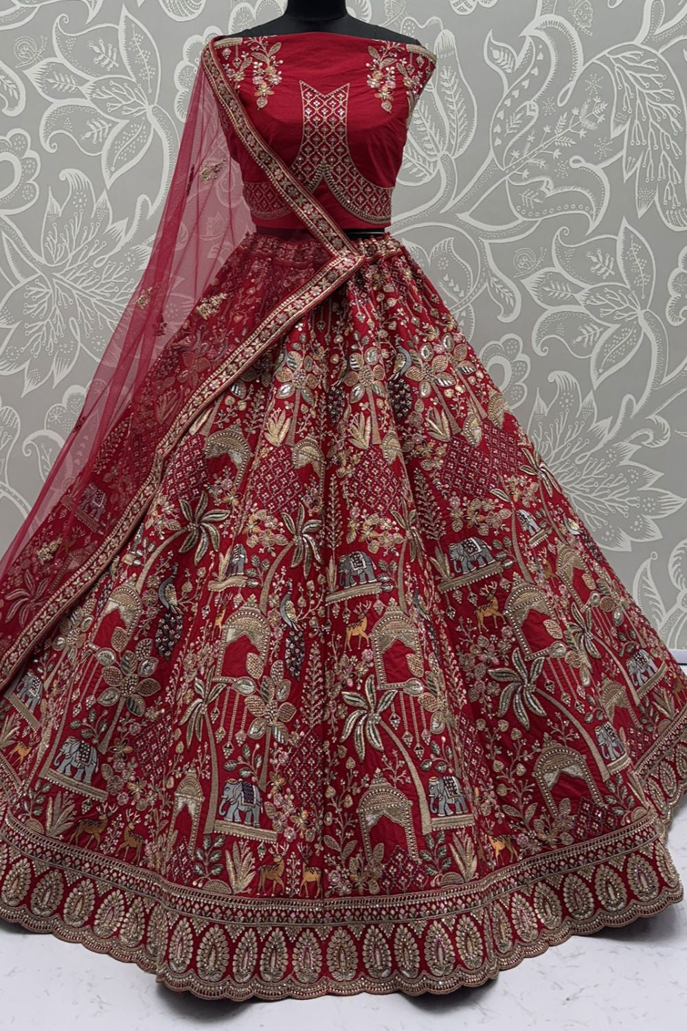 Red Bridal Silk Lehenga Choli  SFANJ3131