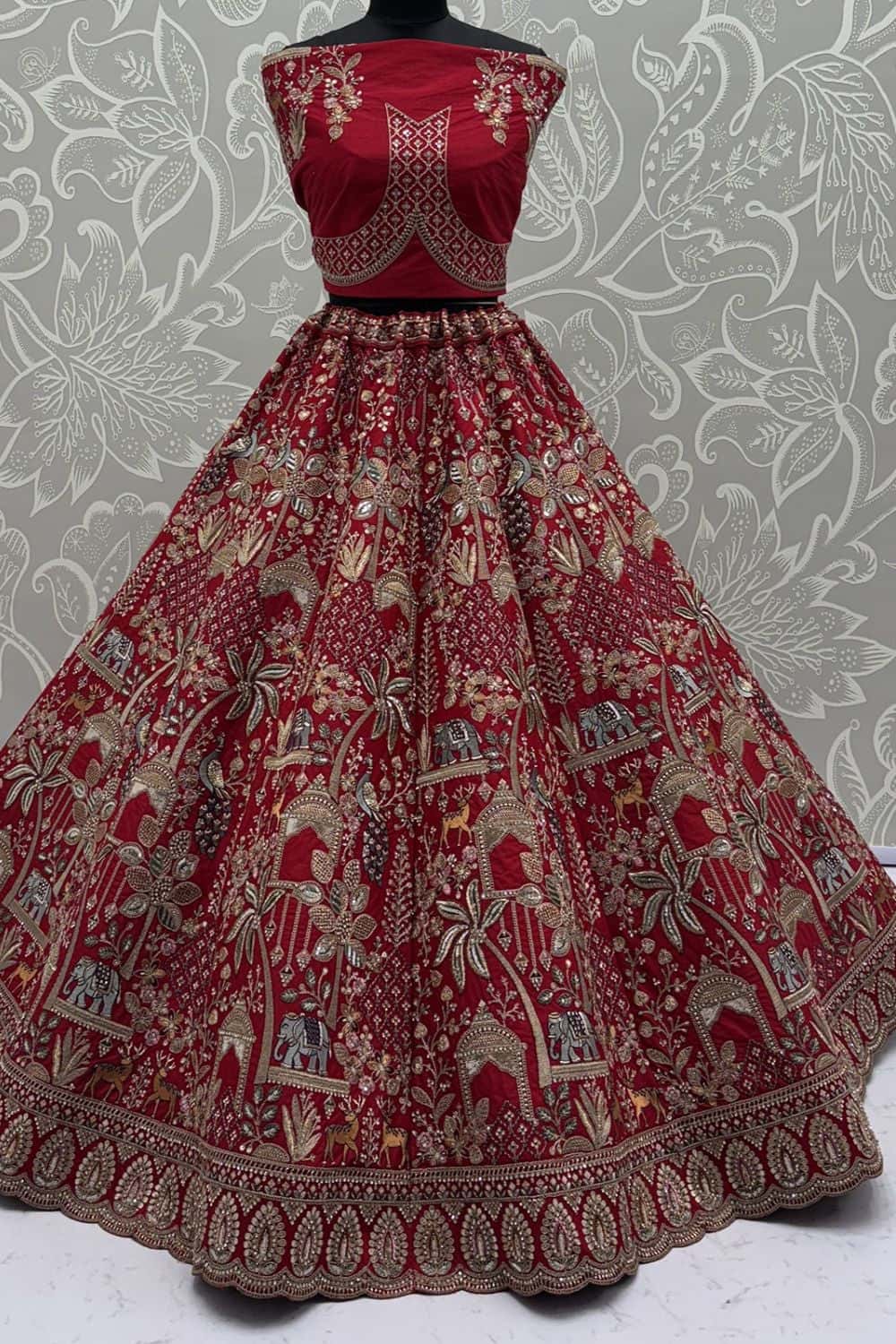 Red Bridal Silk Lehenga Choli SFANJ3131 Fully-Stitched - Size up to 42 -(XSmall - 2XLarge) / Silk / Red Red Bridal Silk Lehenga Choli SFANJ3131 Fully-Stitched - Size up to 42 -(XSmall - 2XLarge) / Silk / Red