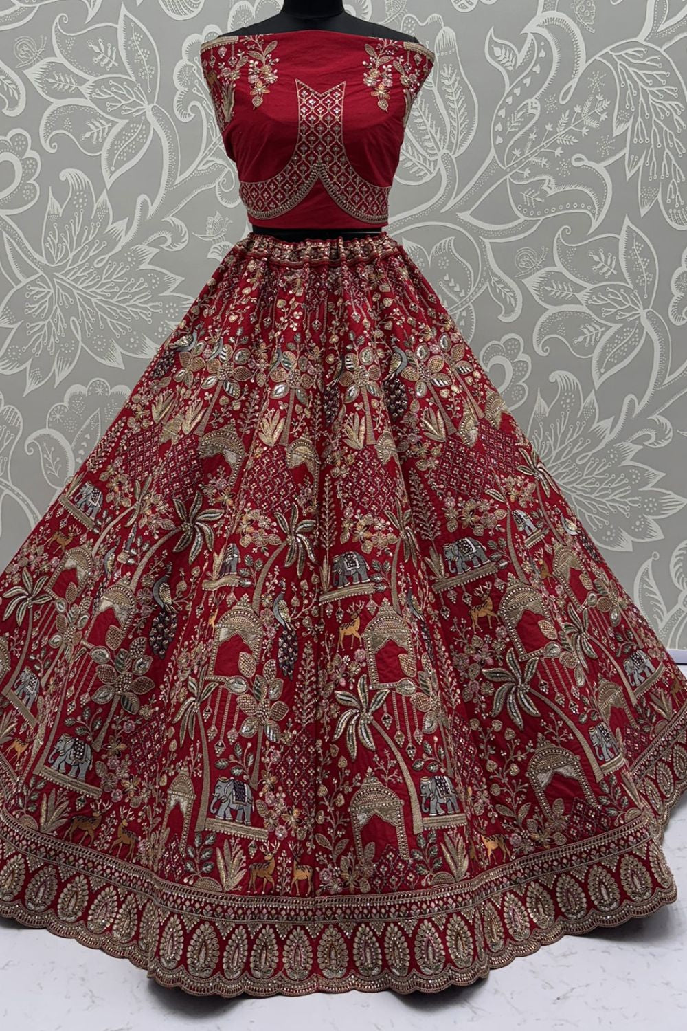 Red Bridal Silk Lehenga Choli  SFANJ3131