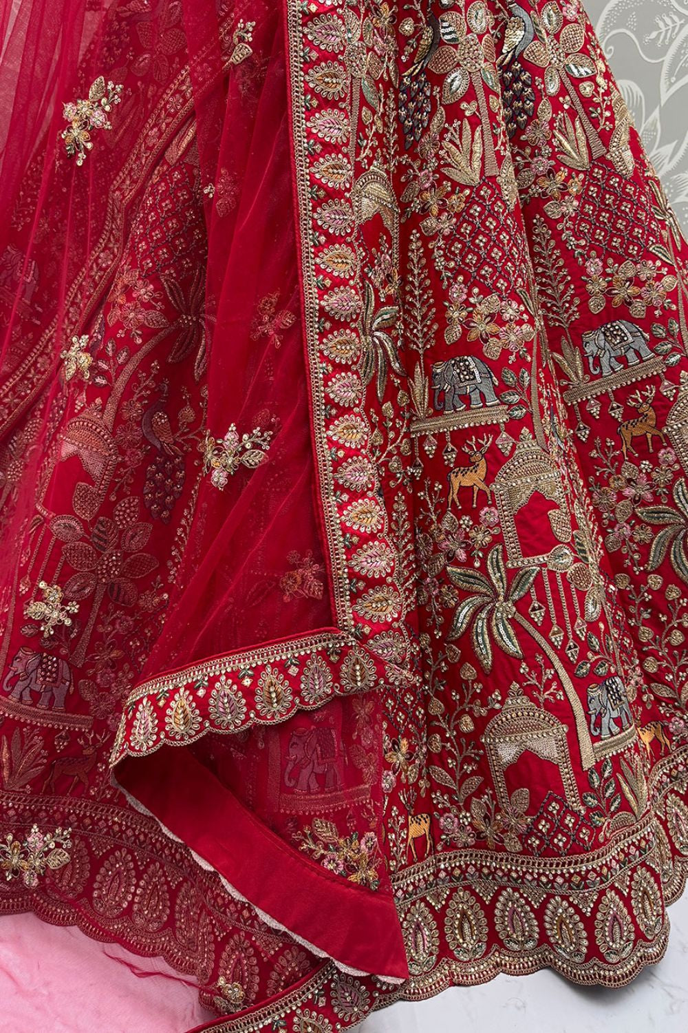 Red Bridal Silk Lehenga Choli  SFANJ3131