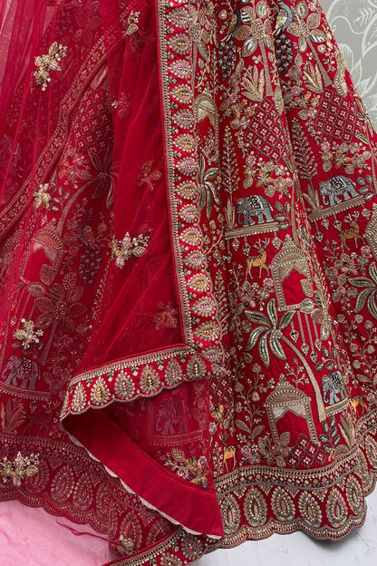 Red Bridal Silk Lehenga Choli  SFANJ3131