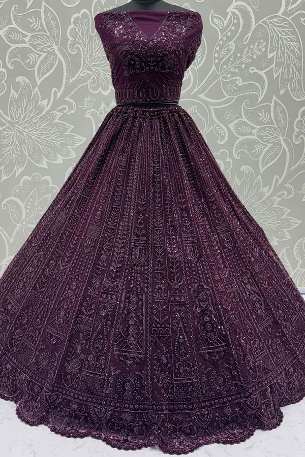 Purple Net Lehenga Choli - SFANJ3133