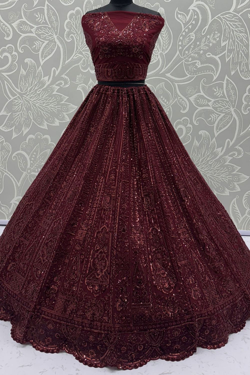 Maroon Bridal Net Lehenga Choli - SFANJ3135