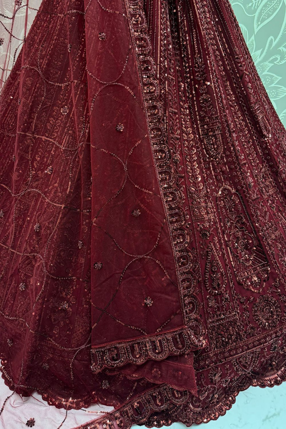 Maroon Bridal Net Lehenga Choli - SFANJ3135
