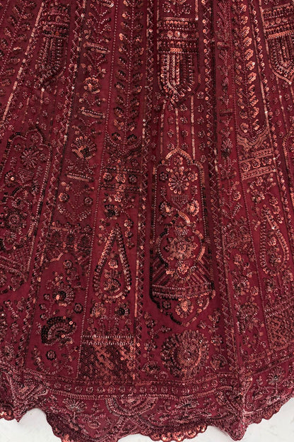 Maroon Bridal Net Lehenga Choli - SFANJ3135