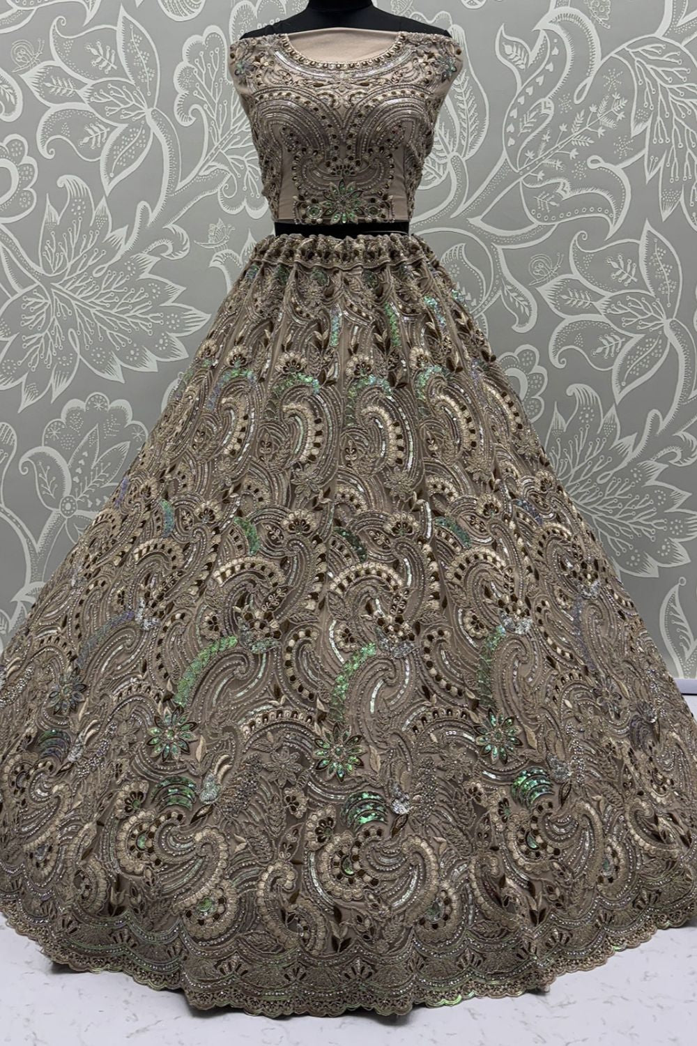 Beige Net Lehenga Choli - SFANJ3137