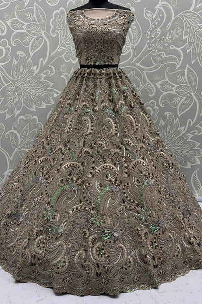 Beige Net Lehenga Choli - SFANJ3137