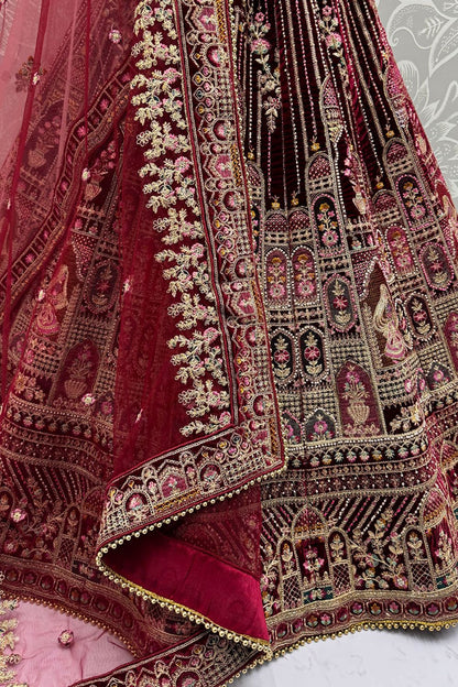 Maroon Heavy Bridal Velvet Lehenga Choli - SFANJ3139