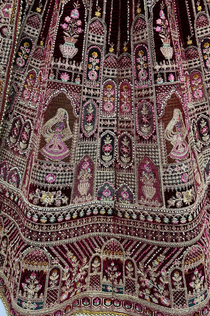 Maroon Heavy Bridal Velvet Lehenga Choli - SFANJ3139