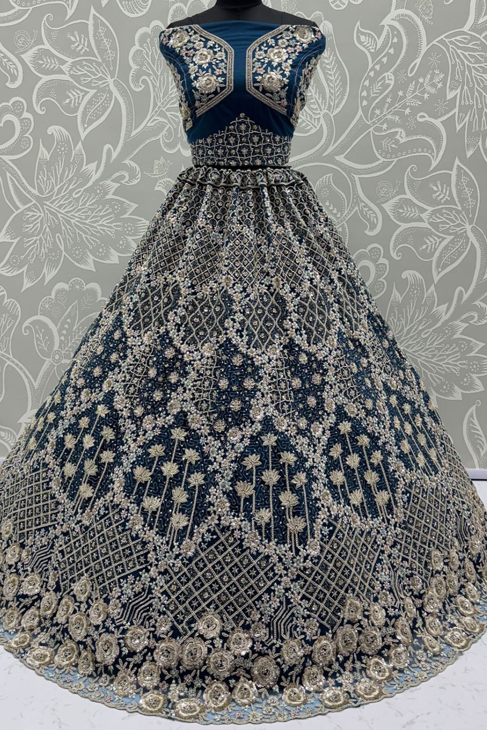 Blue Net Wedding Reception Lehenga Choli SFANJ3140n