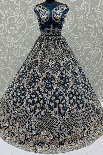 Blue Net Wedding Reception Lehenga Choli SFANJ3140n