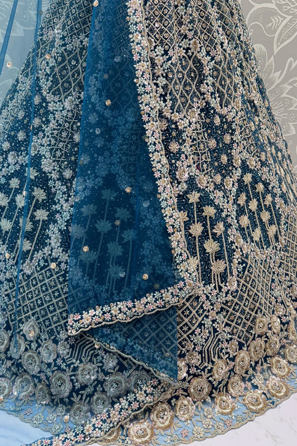 Blue Net Wedding Reception Lehenga Choli SFANJ3140n