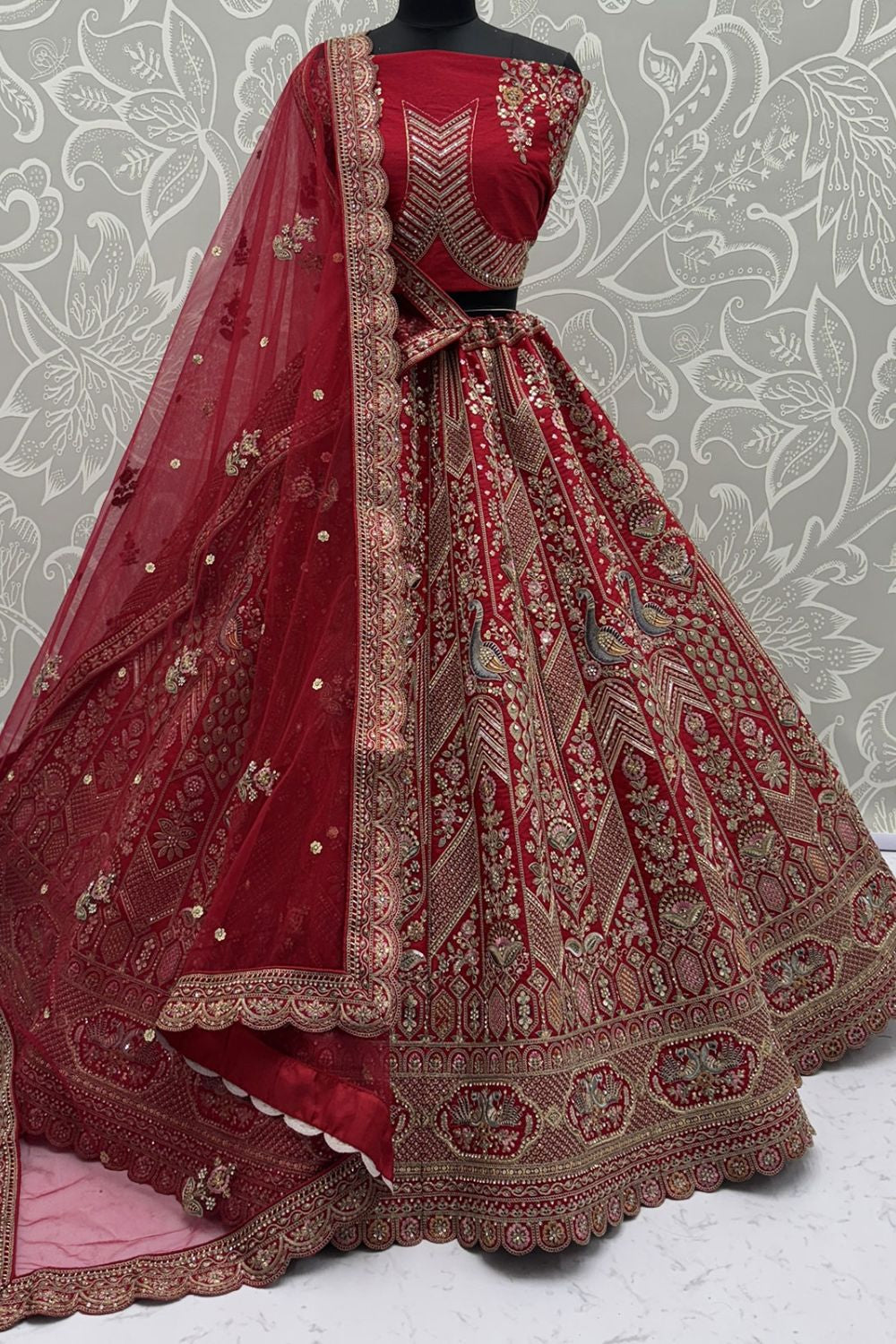 Red Bridal Wedding Silk Lehenga Choli SFANJ3141
