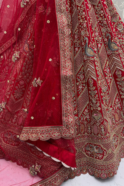 Red Bridal Wedding Silk Lehenga Choli SFANJ3141