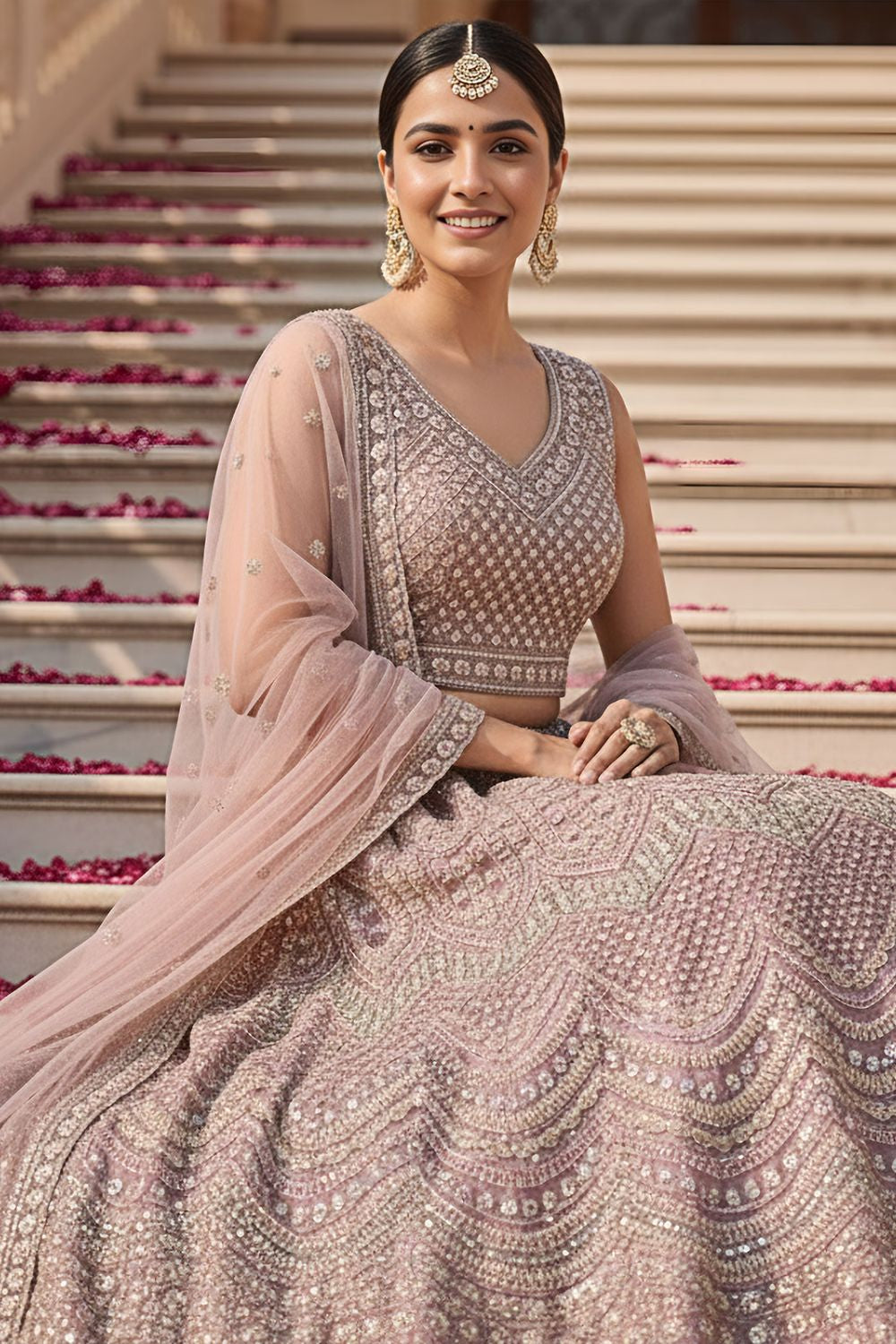 Pink Bridal Engagement Net Lehenga Choli  SFANJ3201