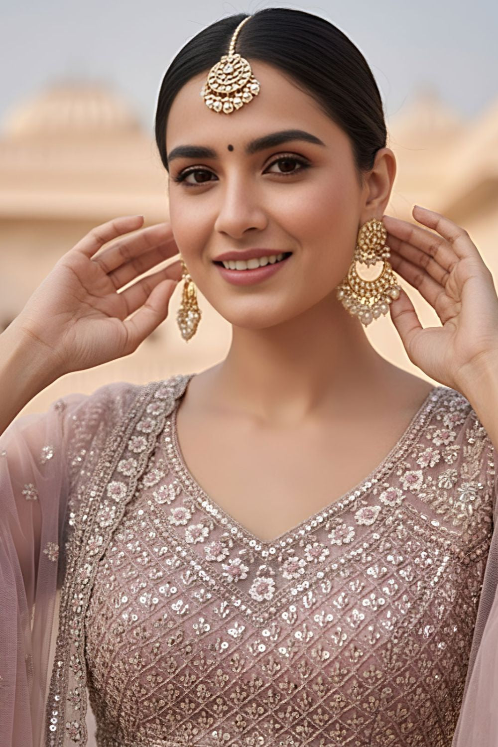 Pink Bridal Engagement Net Lehenga Choli  SFANJ3201