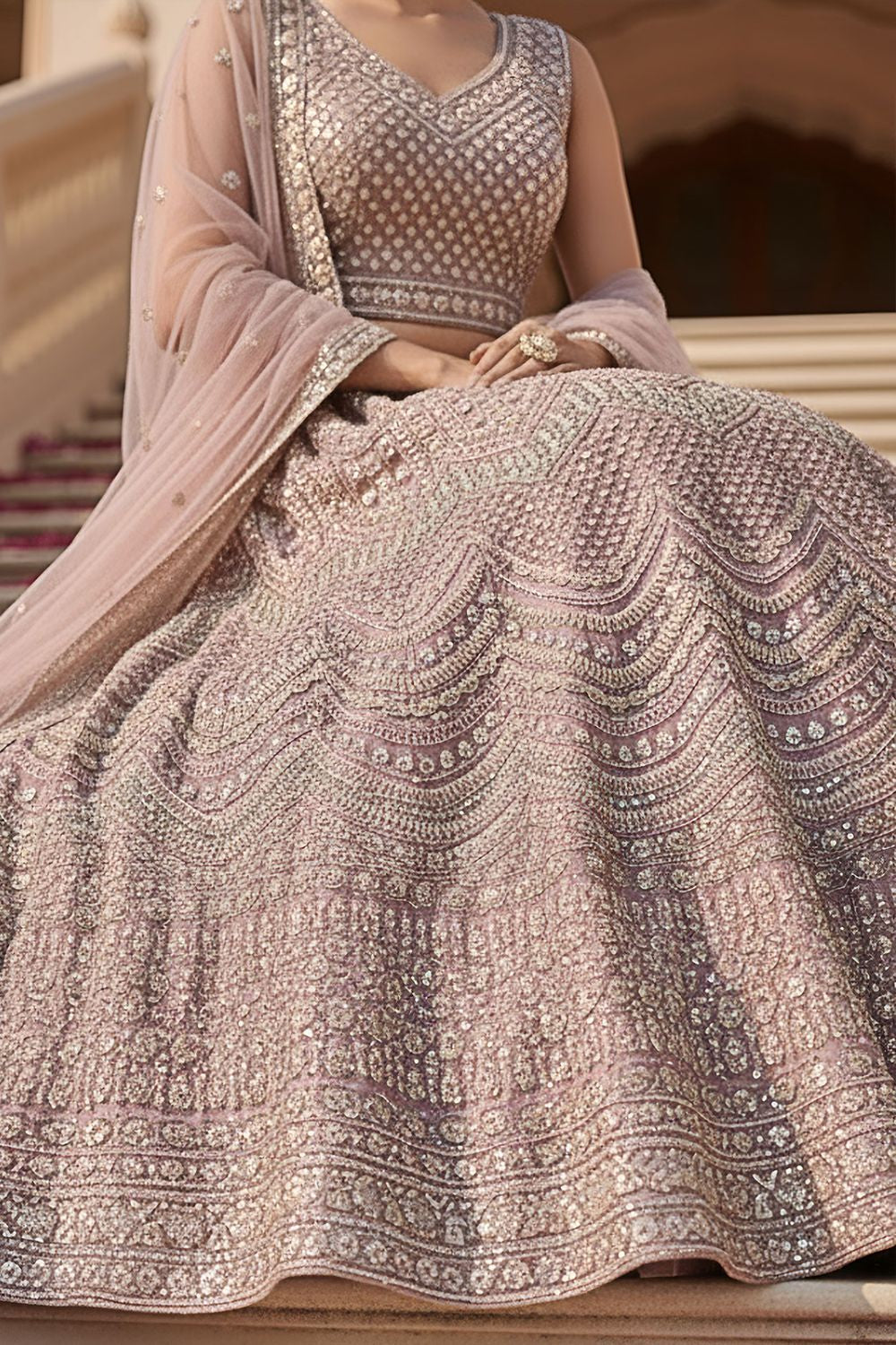 Pink Bridal Engagement Net Lehenga Choli  SFANJ3201
