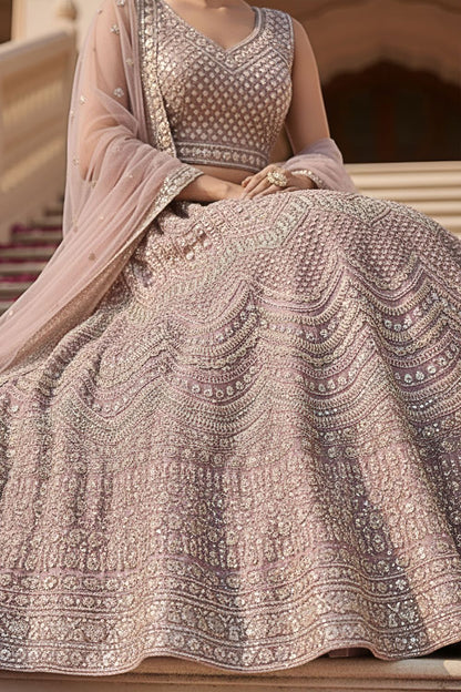 Pink Bridal Engagement Net Lehenga Choli  SFANJ3201