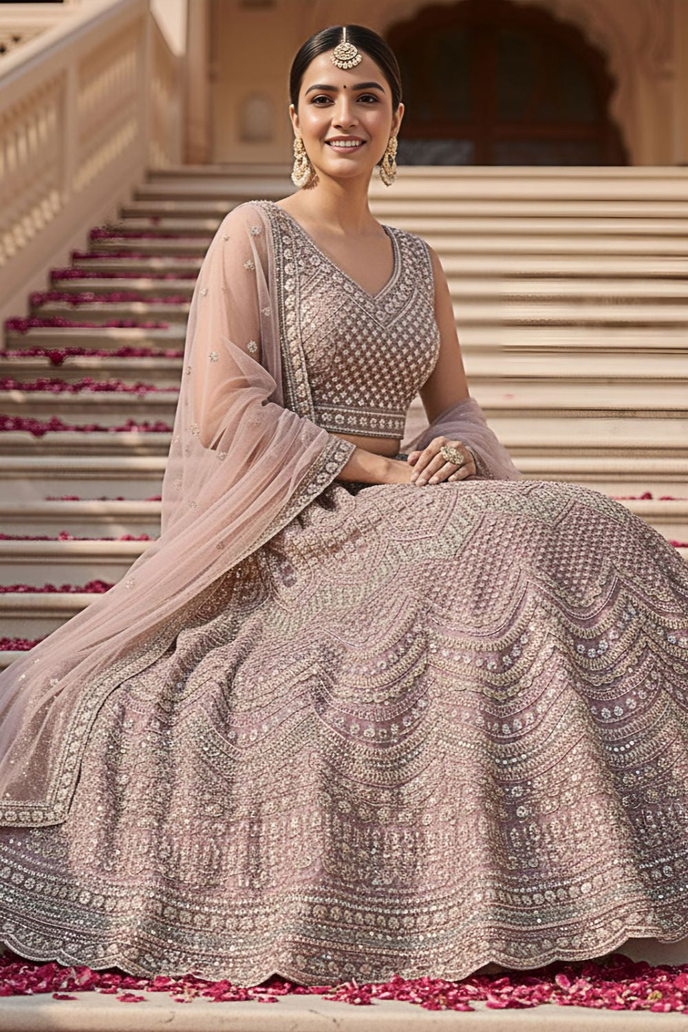 Pink Bridal Engagement Net Lehenga Choli  SFANJ3201