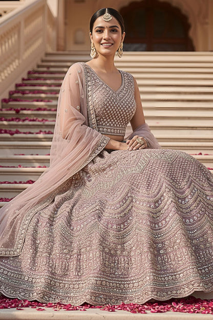 Pink Bridal Engagement Net Lehenga Choli  SFANJ3201