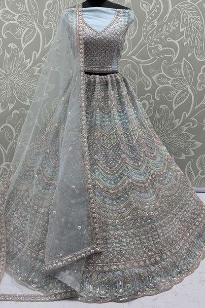 Blue Bridal Engagement Net Lehenga Choli SFANJ3202