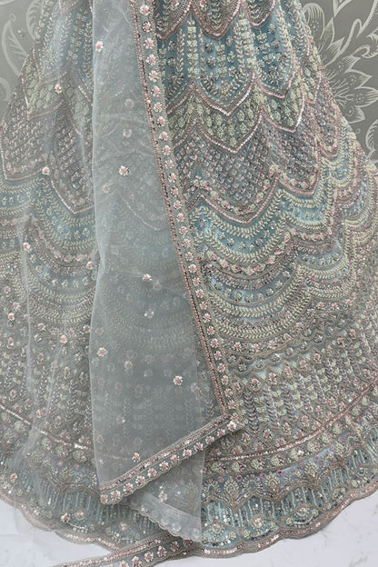 Blue Bridal Engagement Net Lehenga Choli SFANJ3202