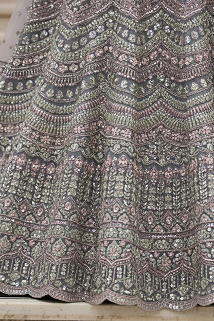 Grey Bridal Engagement Net Lehenga Choli SFANJ3203