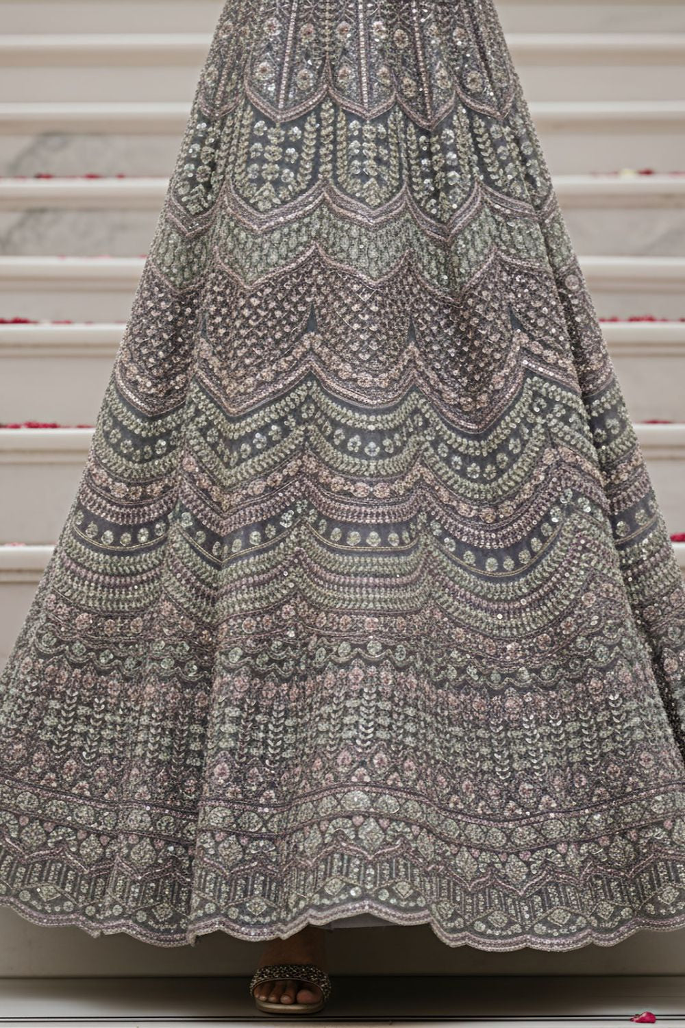 Grey Bridal Engagement Net Lehenga Choli SFANJ3203