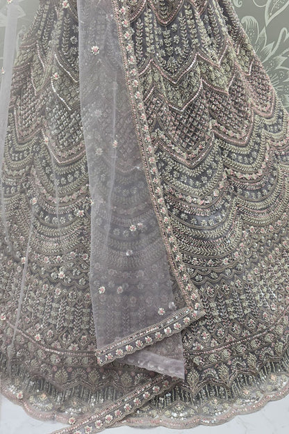 Grey Bridal Engagement Net Lehenga Choli SFANJ3203