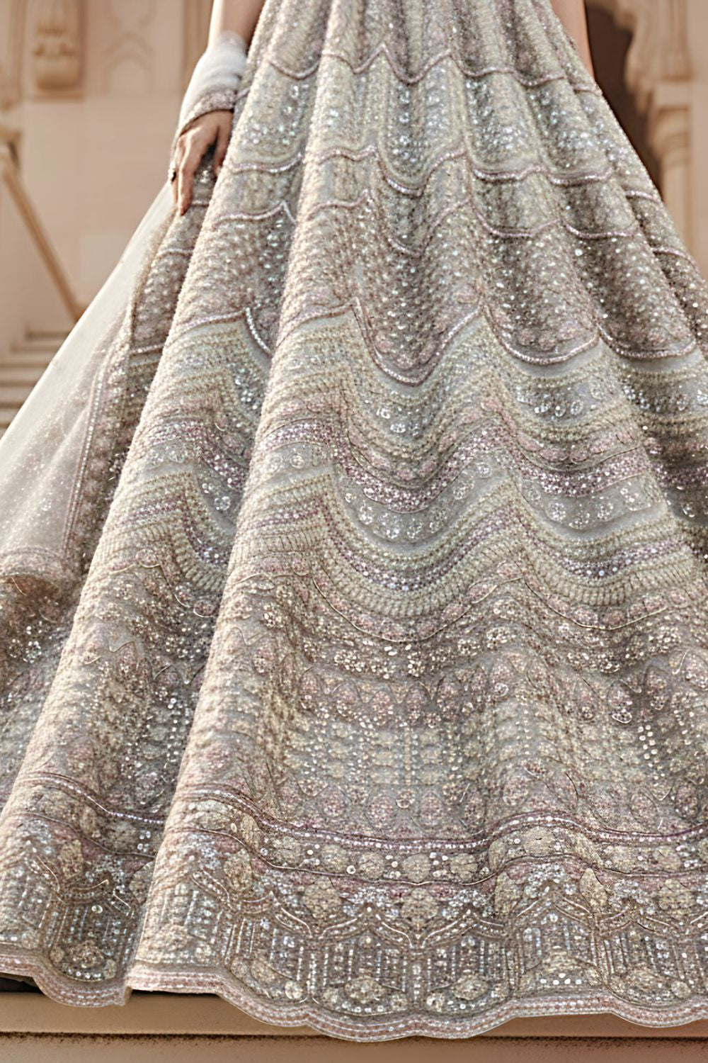 Off White Net Bridal Reception Lehenga Choli SFANJ3204