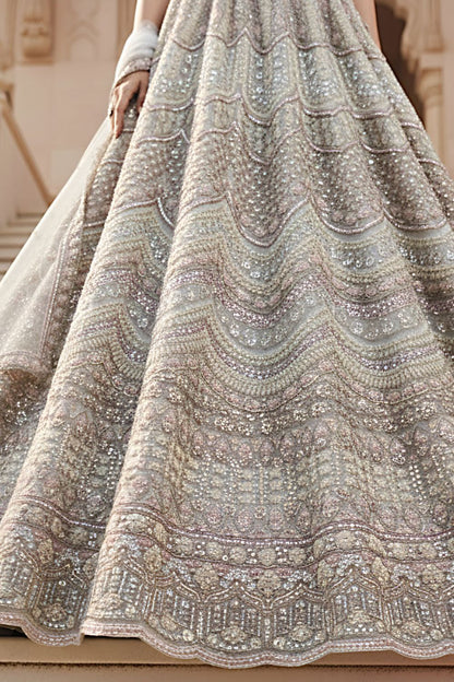 Off White Net Bridal Reception Lehenga Choli SFANJ3204