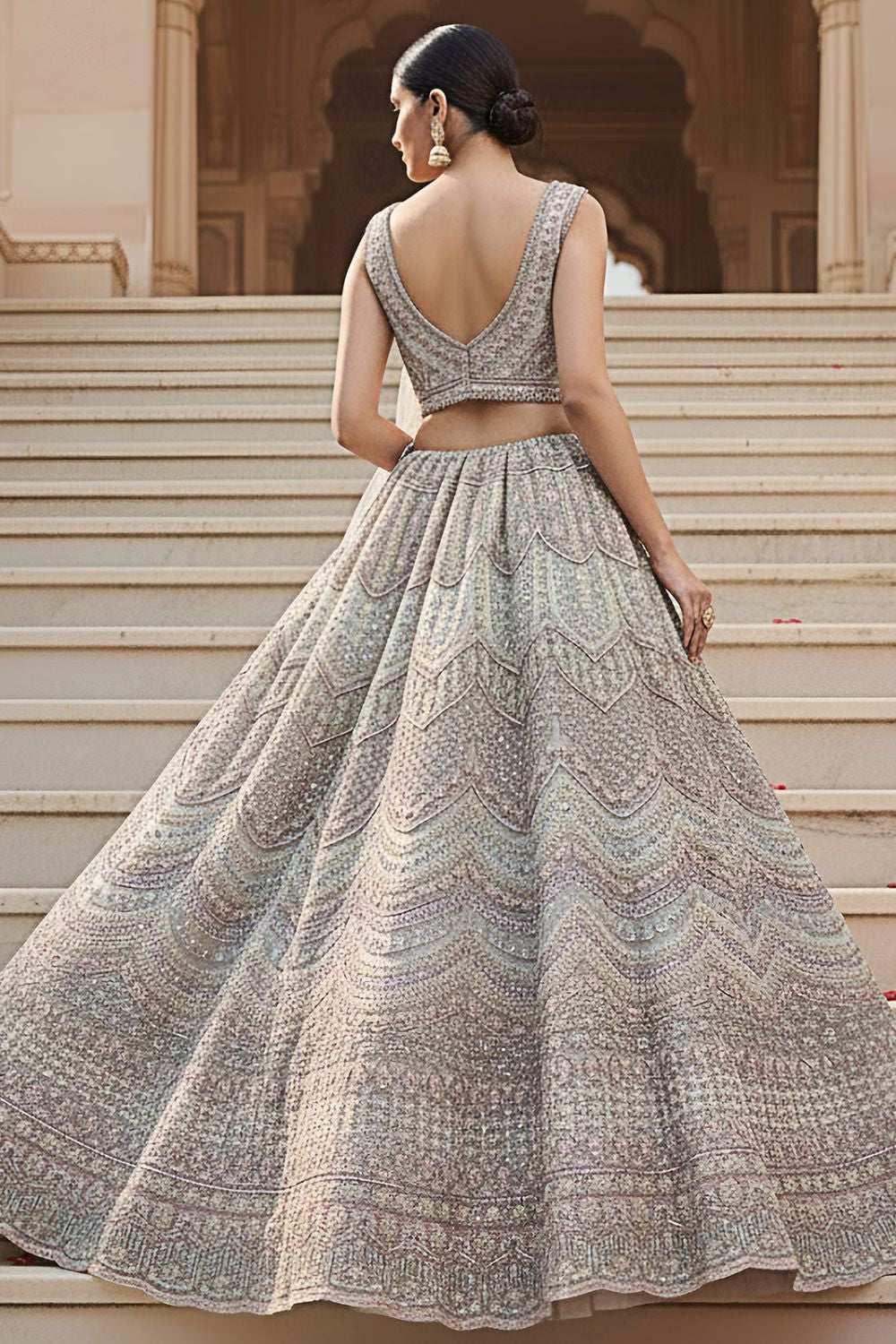 Off White Net Bridal Reception Lehenga Choli SFANJ3204