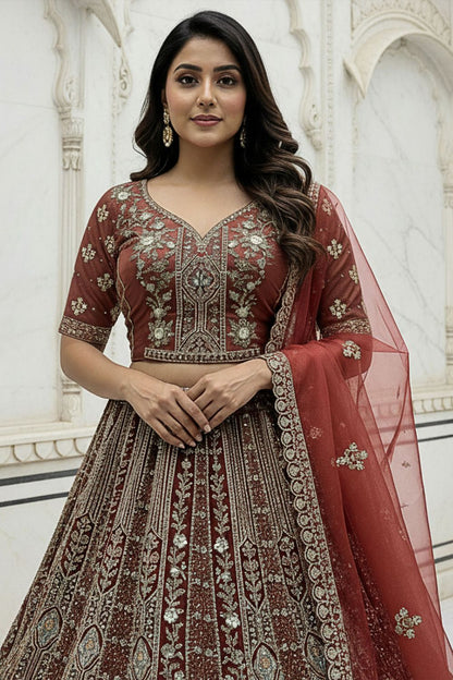 Brown Bridal Engagement Organza Lehenga Choli SFANJ3205