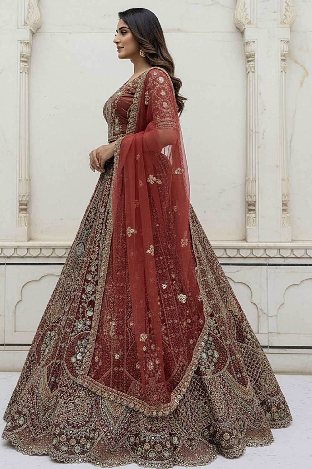 Brown Bridal Engagement Organza Lehenga Choli SFANJ3205