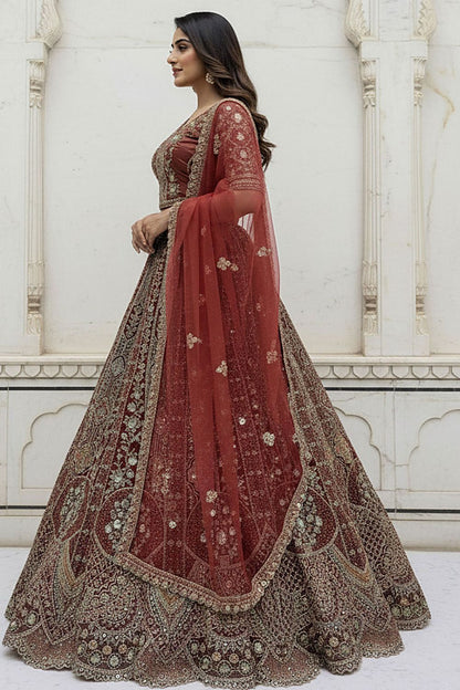 Brown Bridal Engagement Organza Lehenga Choli SFANJ3205