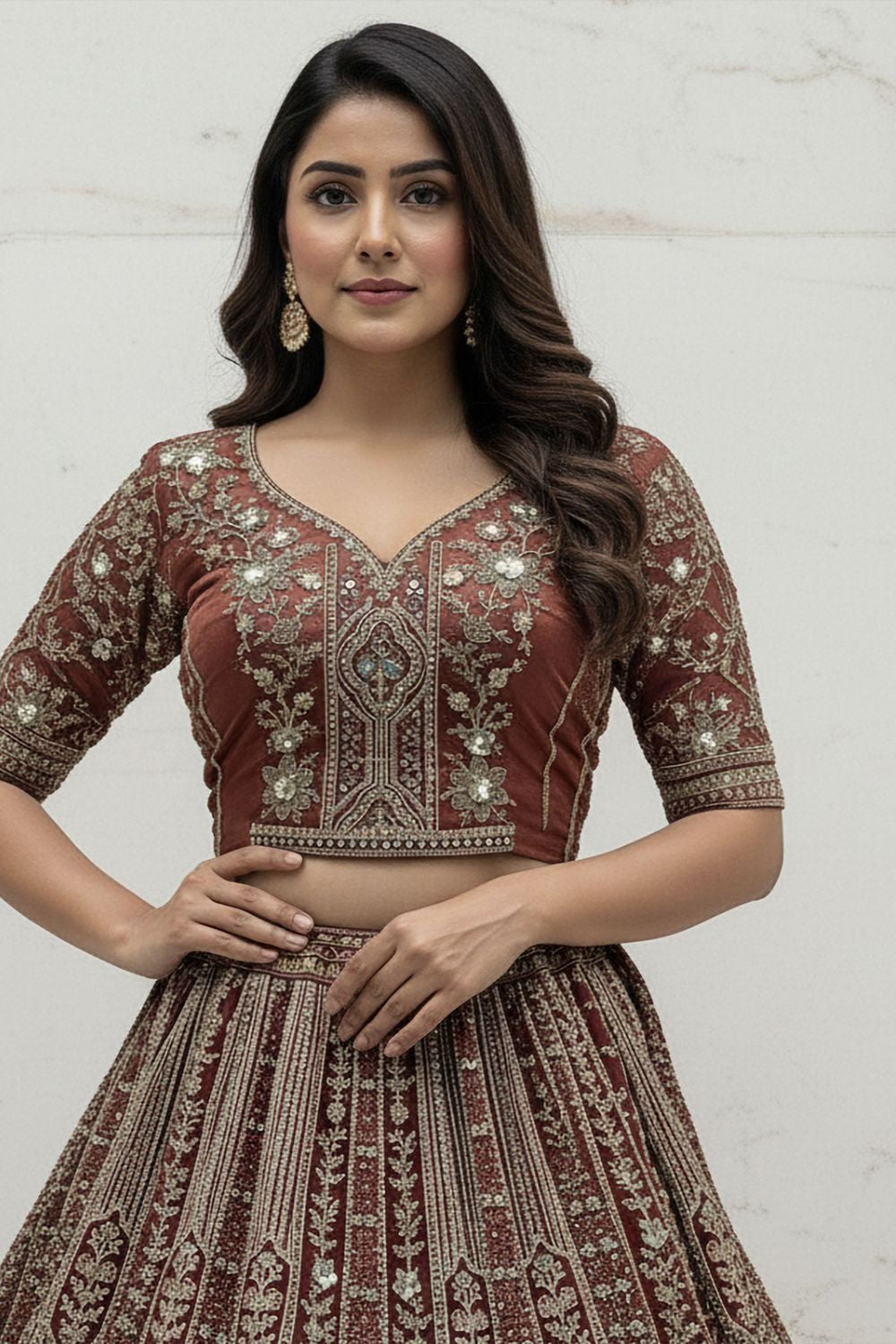 Brown Bridal Engagement Organza Lehenga Choli SFANJ3205