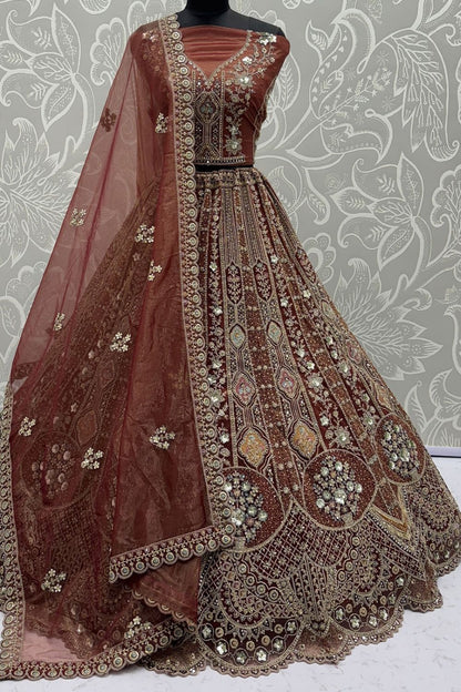 Brown Bridal Engagement Organza Lehenga Choli SFANJ3205