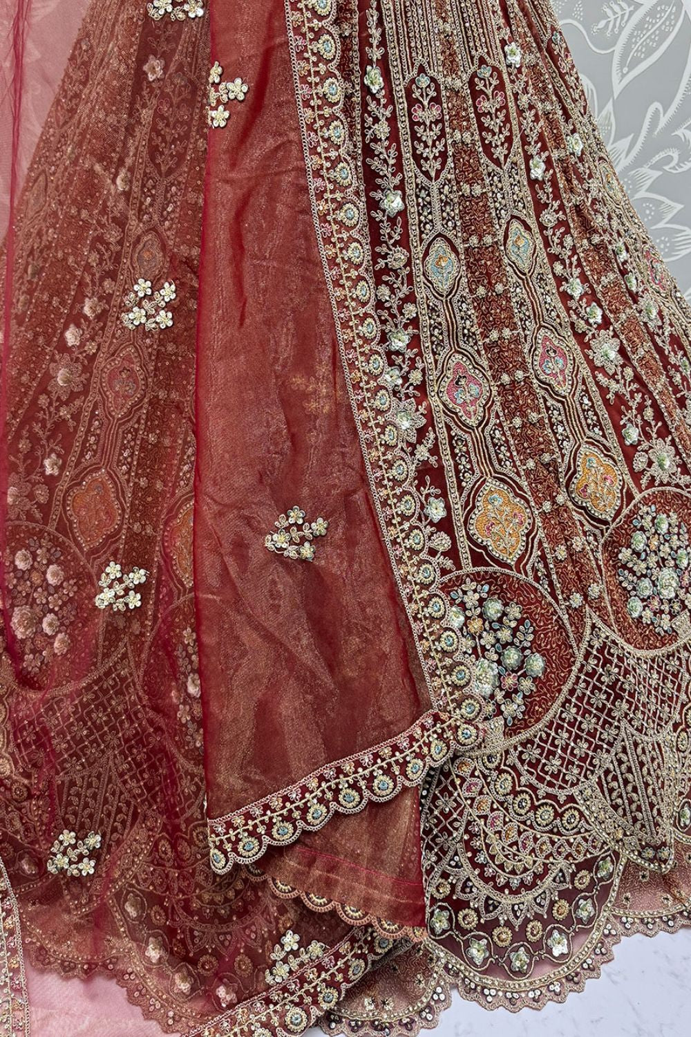 Brown Bridal Engagement Organza Lehenga Choli SFANJ3205