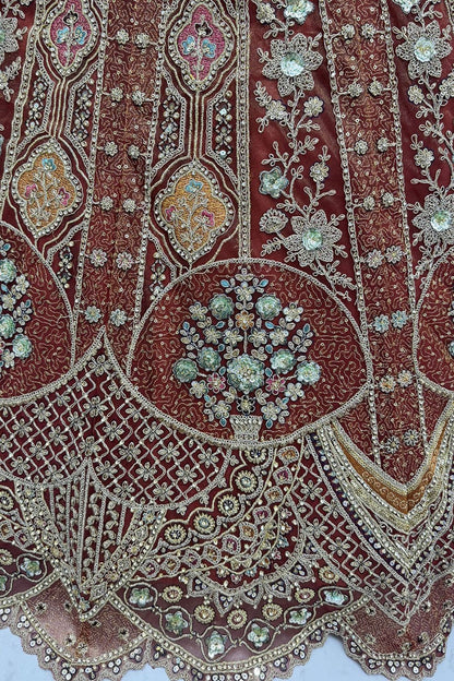 Brown Bridal Engagement Organza Lehenga Choli SFANJ3205