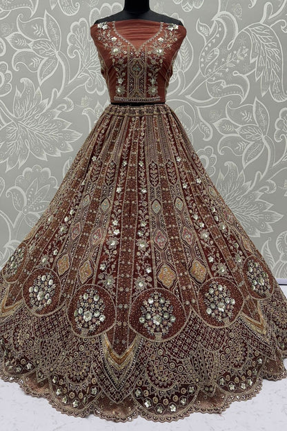 Brown Bridal Engagement Organza Lehenga Choli SFANJ3205