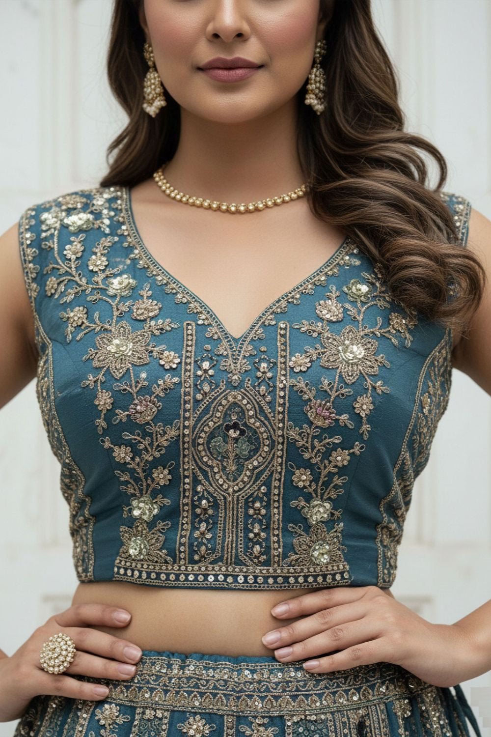 Firozi Bridal Engagement Organza Lehenga Choli SFANJ3206