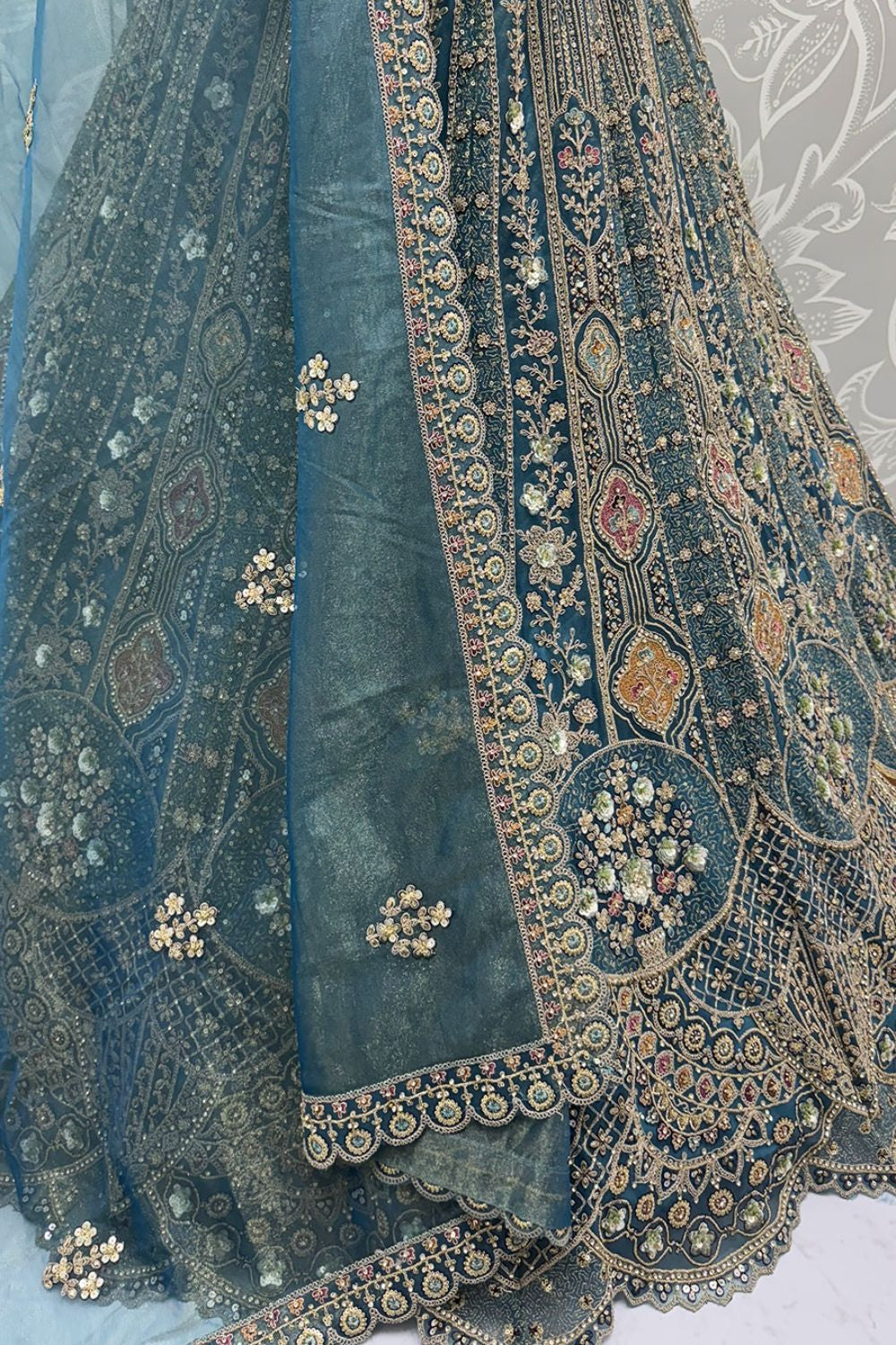 Firozi Bridal Engagement Organza Lehenga Choli SFANJ3206